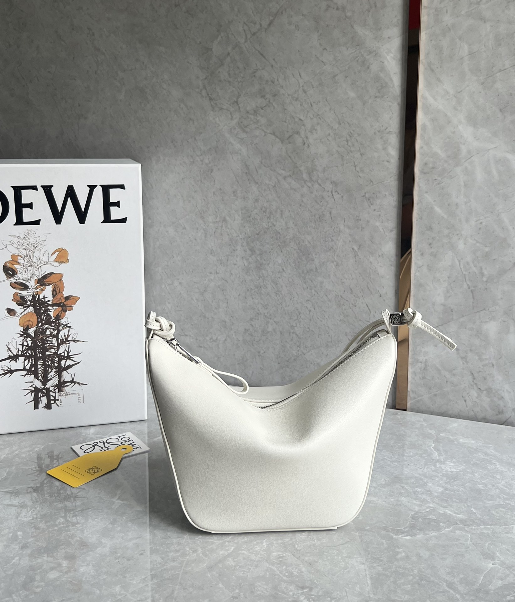 Loewe Mini Hammock Hobo Bag in Classic Calfskin White